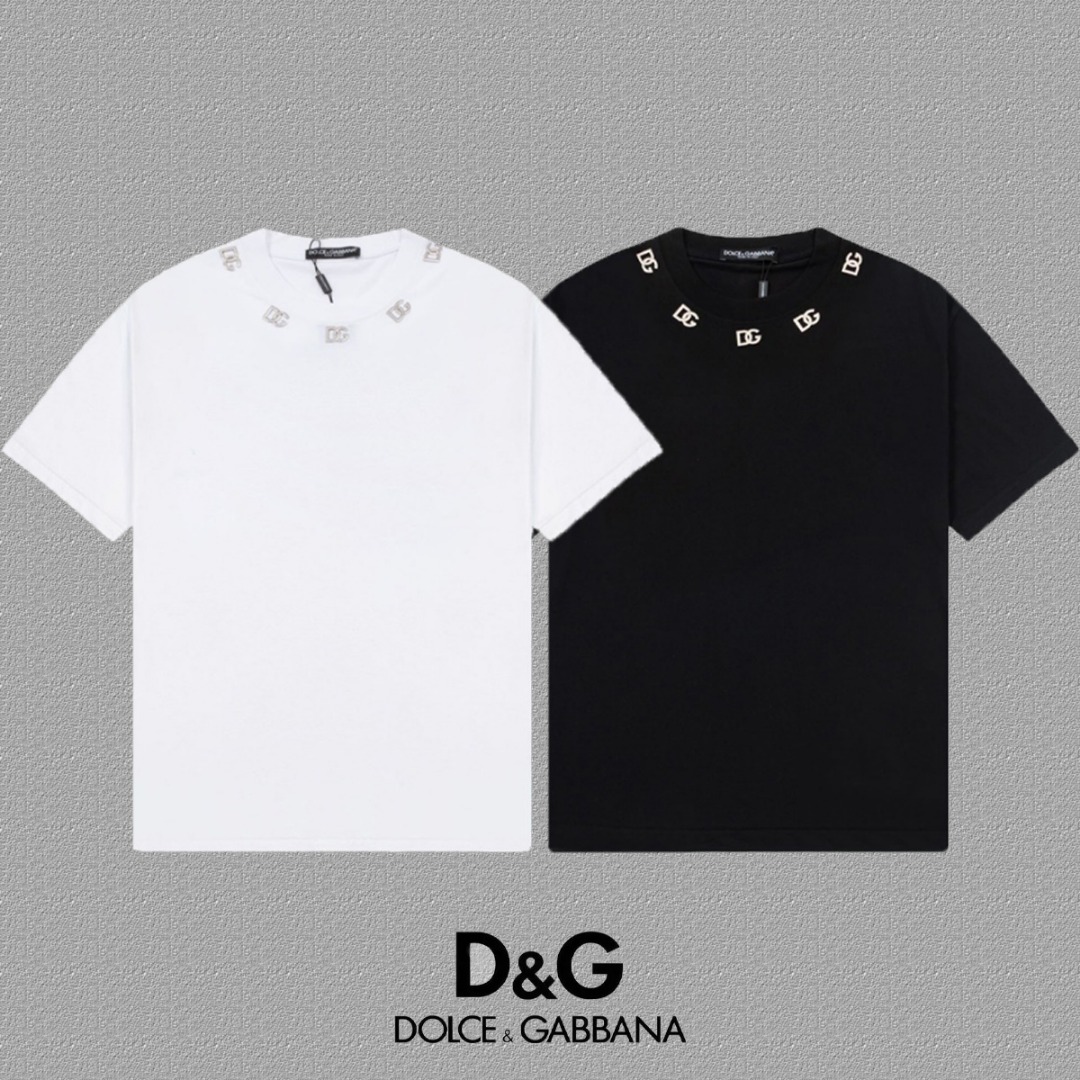 2024FW High-End Short Sleeve T-Shirts with Classic Metal Letters in Black and White - 图片 3