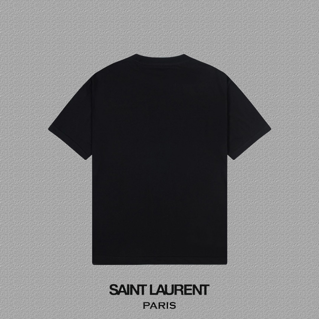 Luxury YSL St. Roland Short Sleeve T-Shirt with Classic Embroidery in Black and White - 图片 2