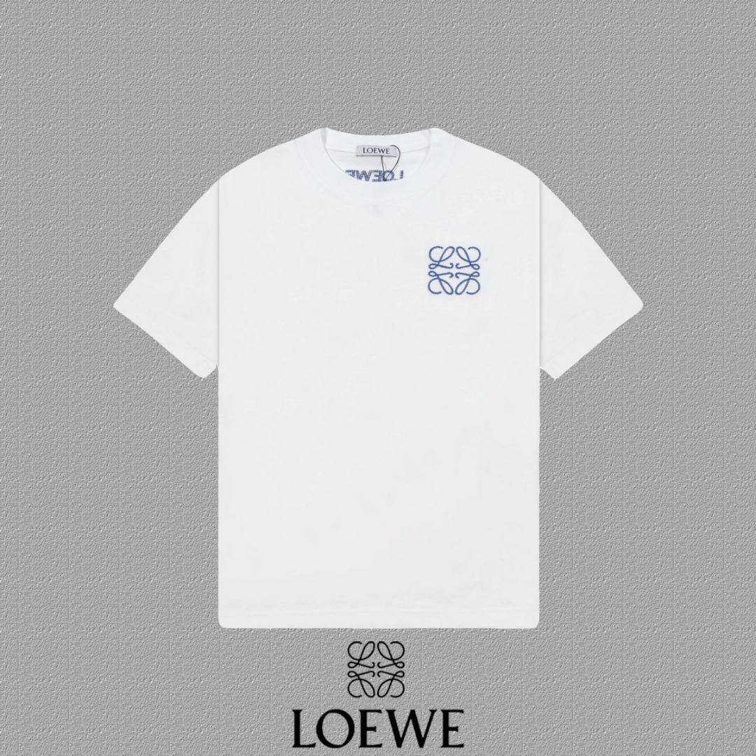 🅿️100 [loewe 罗意威] 2025FW短袖T恤 拱桥绣中空绣 高端26s双纱300克面料 重磅面料 定制拉架罗纹同缸同染 三标齐全 男女同款 颜色：黑色 白色 尺码：S M L XL 2XL