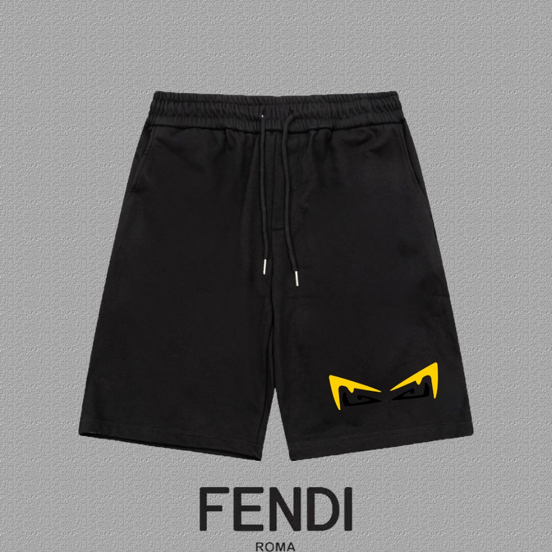 P100 ✨🔥 ［FENDI 芬迪］ 经典标识短裤 爆款定制400克活性版纯棉面料 采用立体工艺 立体清晰可见 面料舒适有质感五分裤 码数：S-XXL 颜色：黑