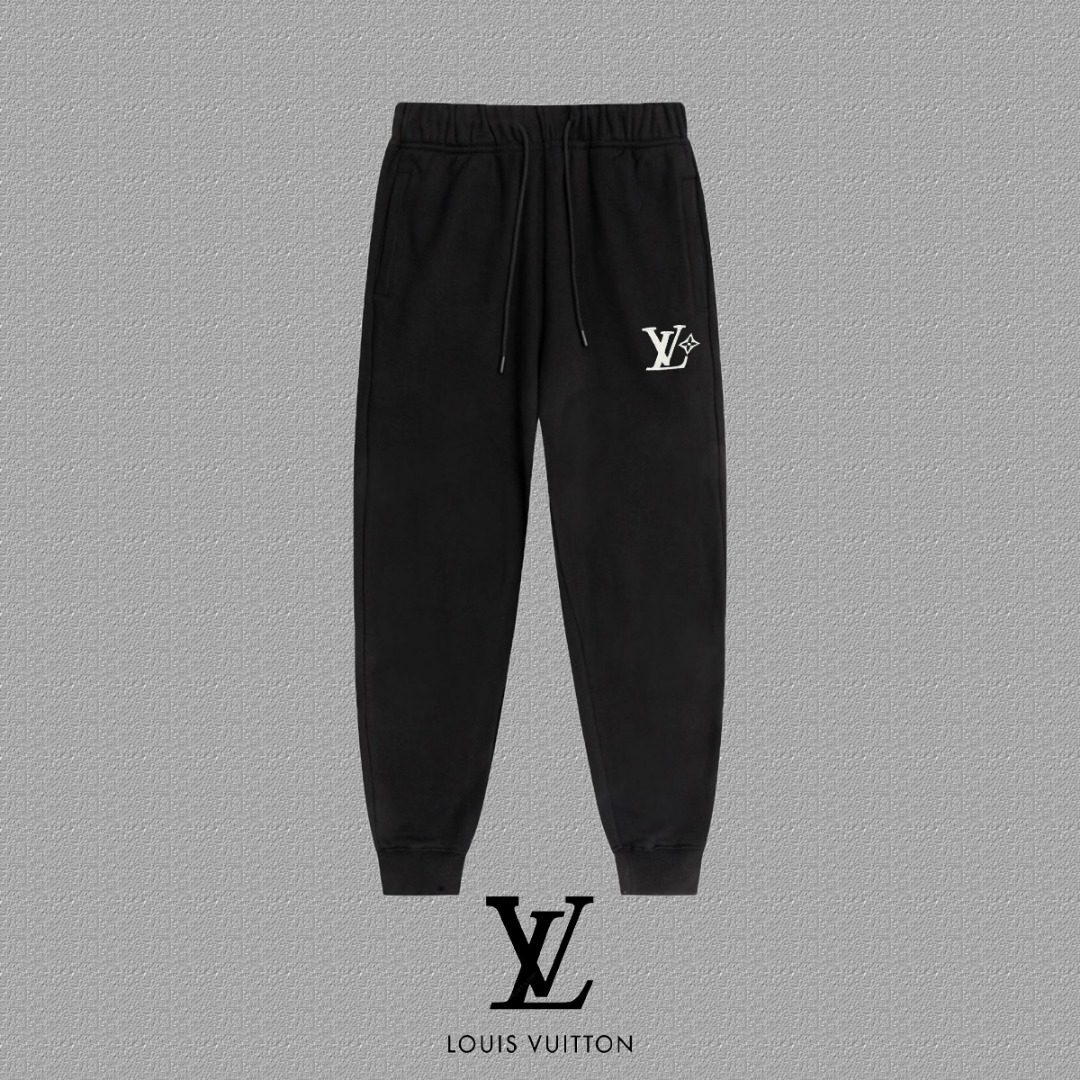 P115 [LV Louis Vuitton] Pantalones de chándal con puños bordados nuevos de otoño/invierno 2026, tela de punto francés d…