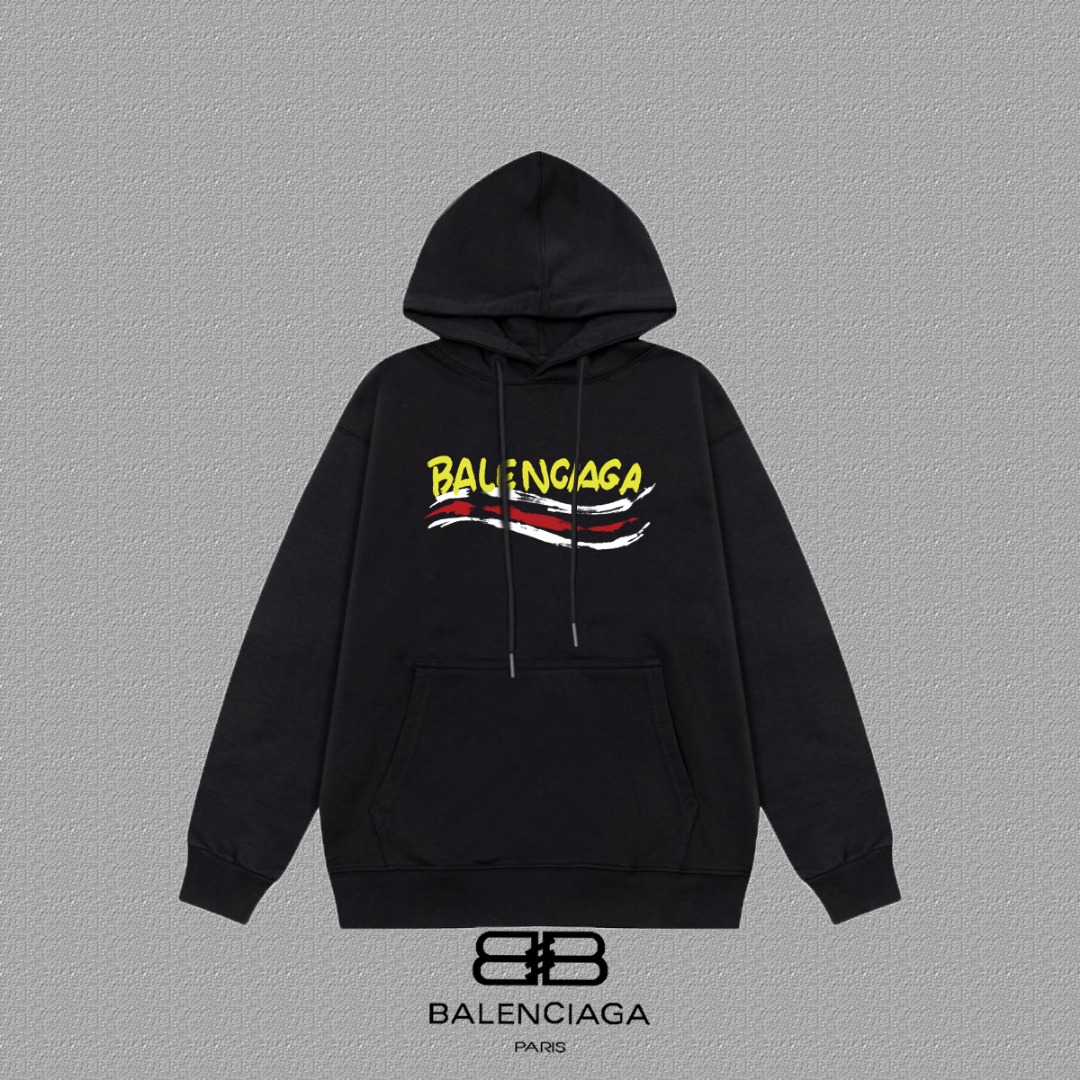 P130✨🔥 
[Balenciaga 巴黎世家]
2025秋冬新款巴黎印花连帽卫衣   
高端纯棉双股400克重毛圈布面料帽衫
颜色：黑色 白色
尺码：S  M  L  XL  2XL 