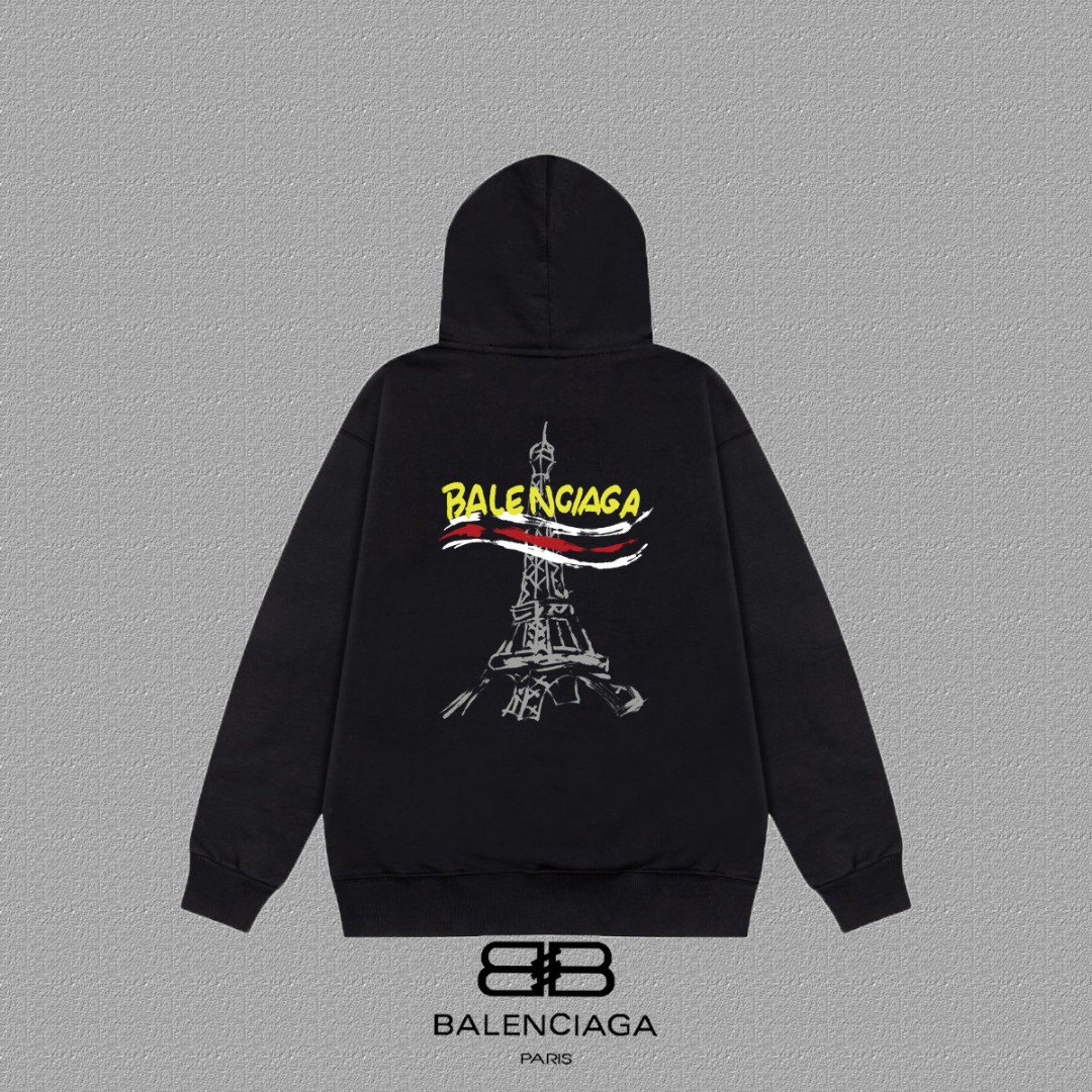P130✨🔥 
[Balenciaga 巴黎世家]
2025秋冬新款巴黎印花连帽卫衣   
高端纯棉双股400克重毛圈布面料帽衫
颜色：黑色 白色
尺码：S  M  L  XL  2XL 