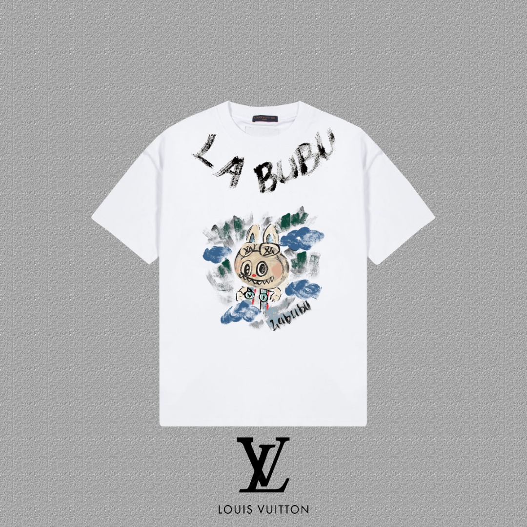 P70 [Louis vuitton] Camiseta de manga corta LV con letras, nueva temporada 2026FW, tela de algodón puro de 300g, doble …