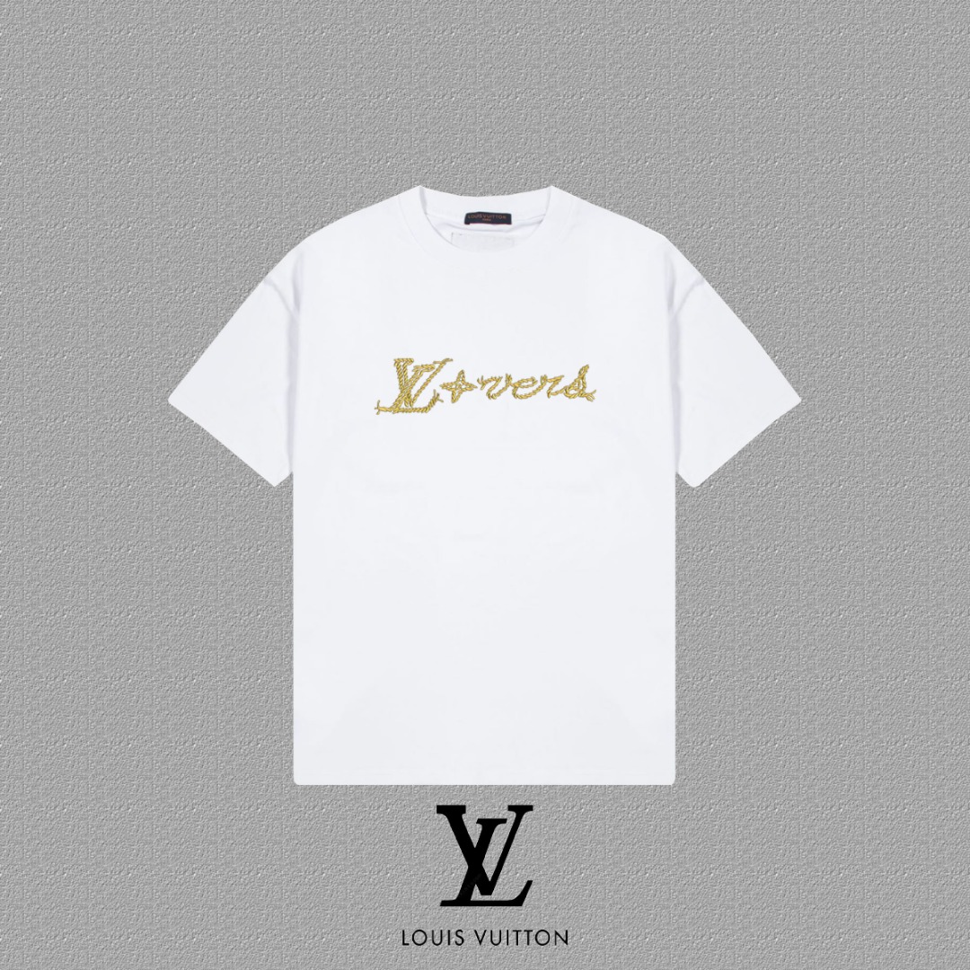 P75 [Louis vuitton] Camiseta de manga corta LV con letras bordadas, nueva temporada 2026FW, tela de algodón puro de 300…