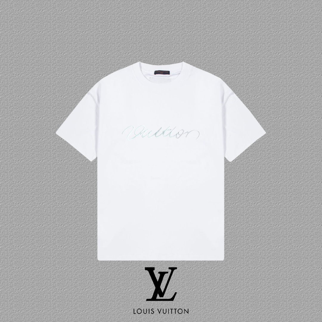 P75 [Louis vuitton] Camiseta de manga corta LV con letras bordadas, nueva temporada 2026FW, tela de algodón puro de 300…