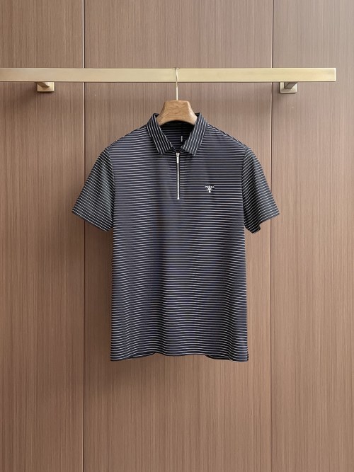 Prada Striped Polo Shirt - Ice Silk, Quick Dry, Business Casual Style 1 Prada Striped Polo Shirt - Ice Silk, Quick Dry, Business Casual Style