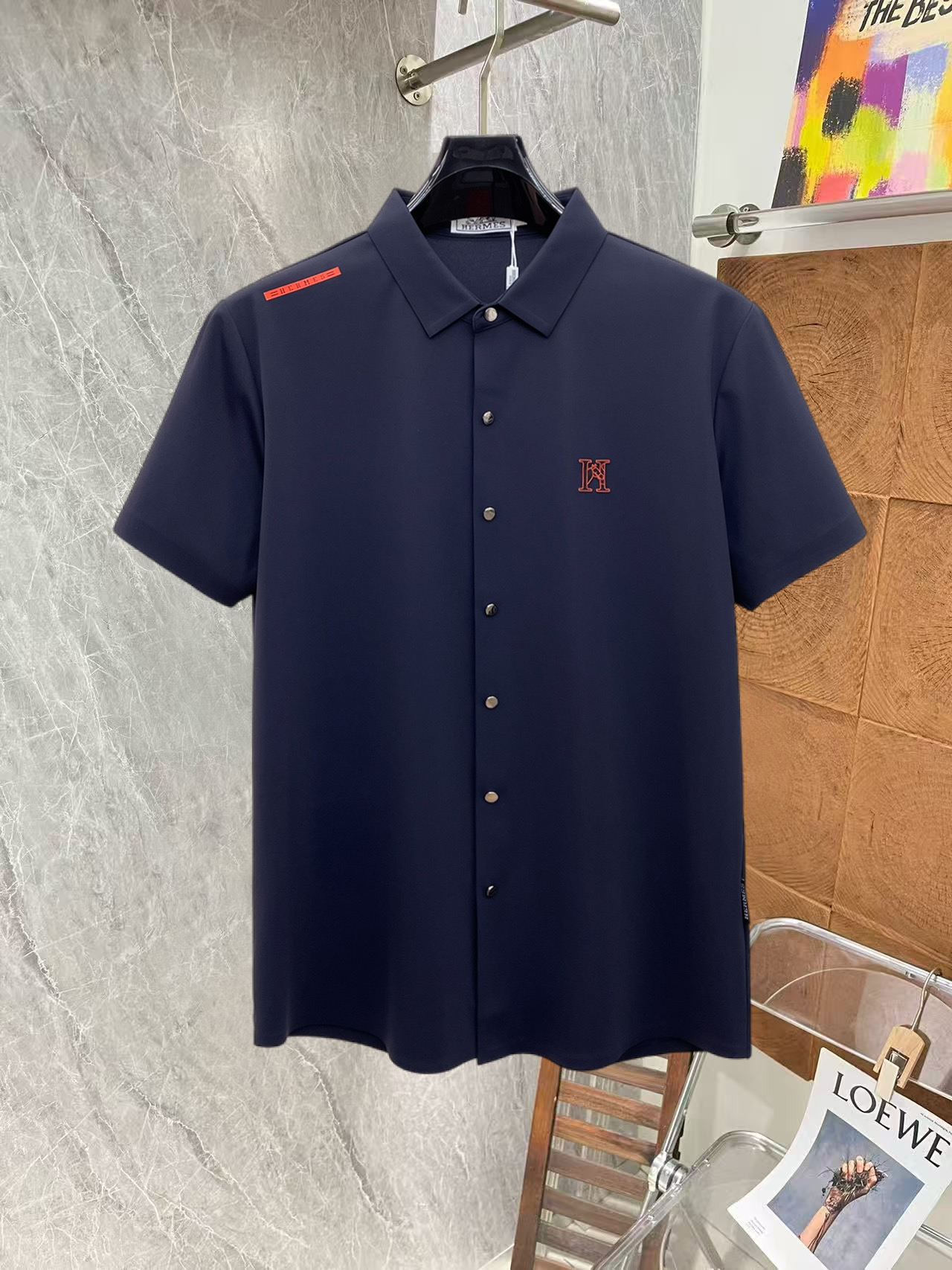 Hermès 爱马仕 高端商务 白领 单位人士必入单品 无痕压胶冰丝休闲商务短袖衬衫 科技面料