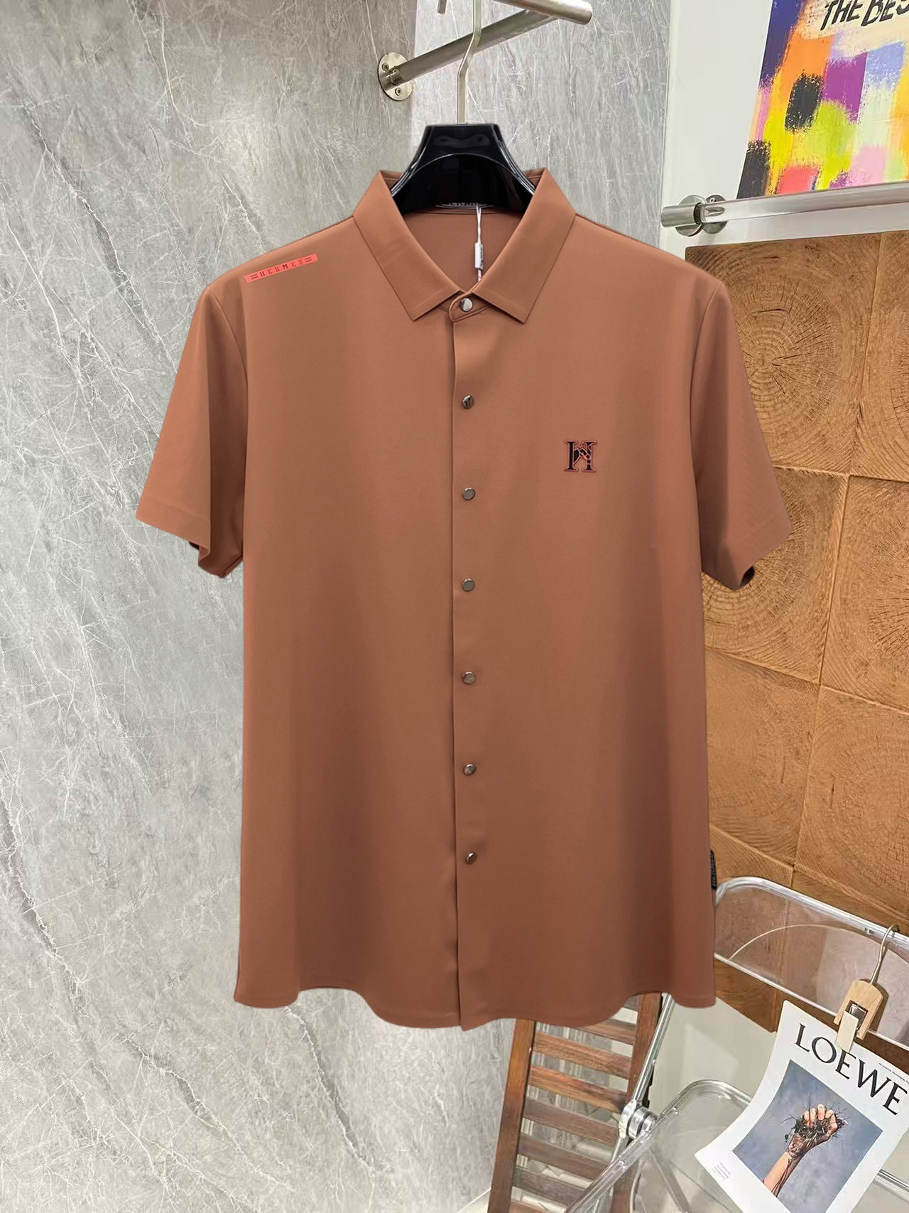 Hermès 爱马仕 高端商务 白领 单位人士必入单品 无痕压胶冰丝休闲商务短袖衬衫 科技面料