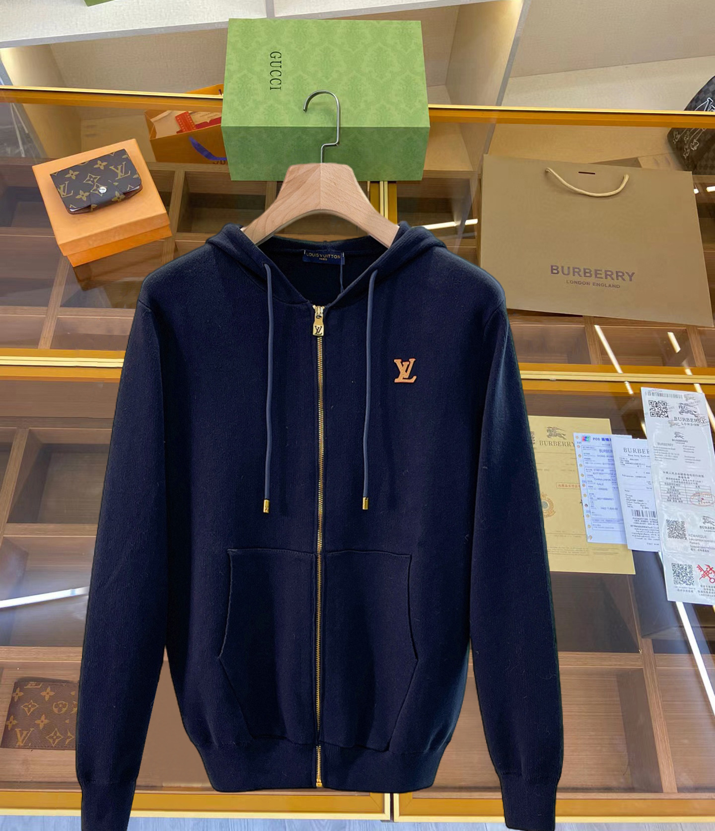 Louis Vuitton Navy Logo Zip Hoodie