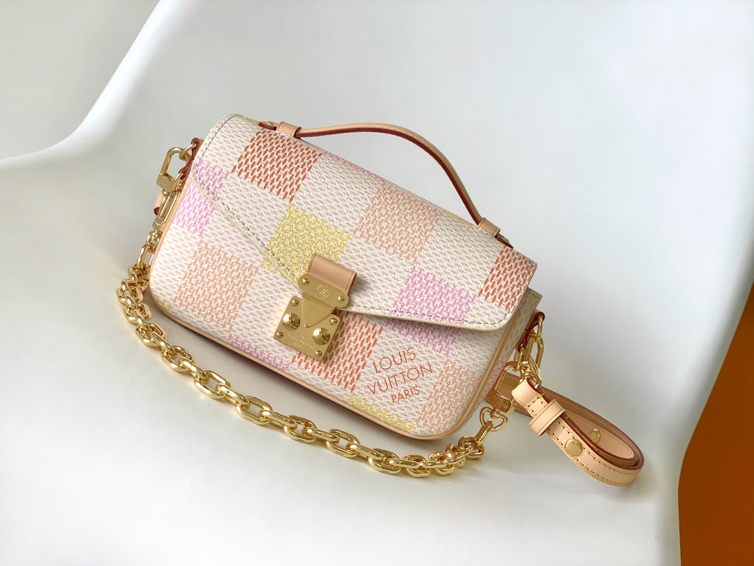 Louis Vuitton LV Pochette MeTis Bags Handbags Pink Canvas Cowhide Chains N40749