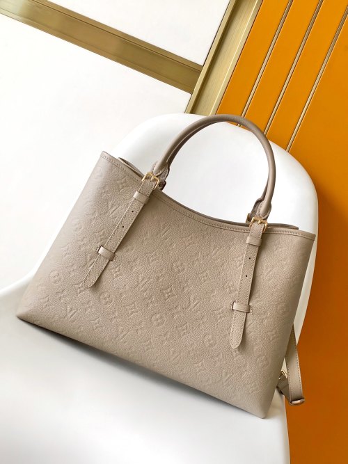 Elegant Beige Embossed Leather Tote Bag, Large Size 37x26x14, Designer Style 1 Elegant Beige Embossed Leather Tote Bag, Large Size 37x26x14, Designer Style