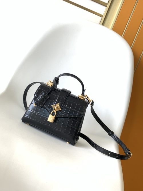 Rose des Vents Small Handbag, Crocodile Black Leather, Adjustable Strap 1 Rose des Vents Small Handbag, Crocodile Black Leather, Adjustable Strap