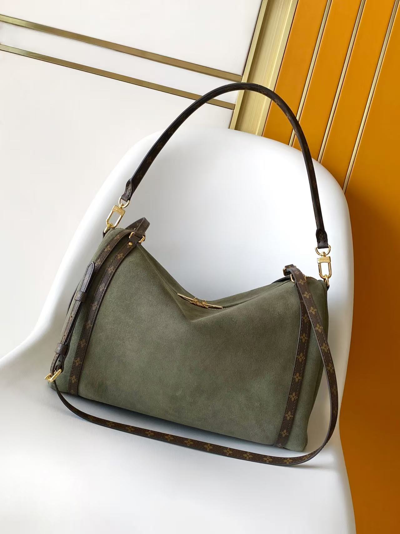 Louis Vuitton Green Monogram-Trim Hobo Bag