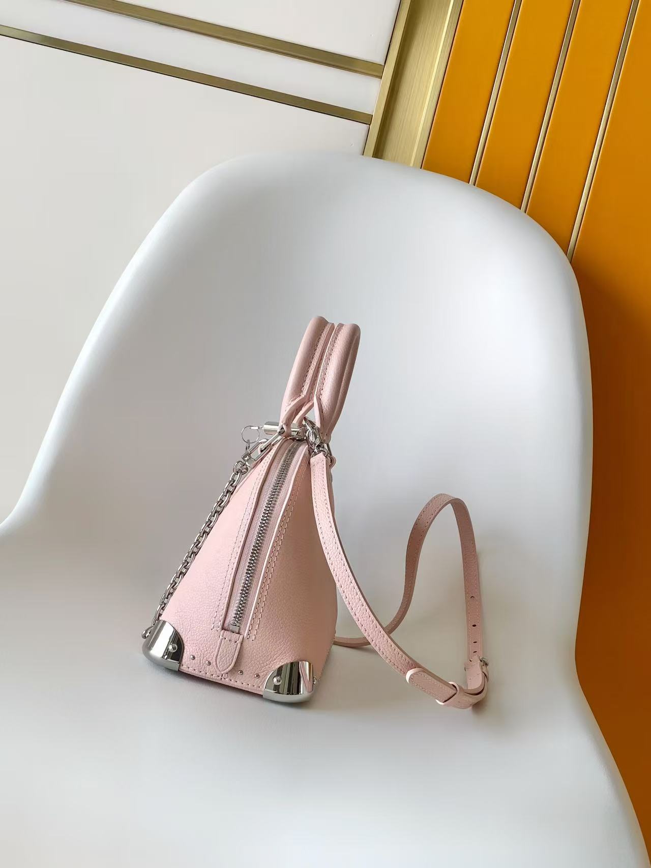 Pink Studded Chain Top-Handle Bag