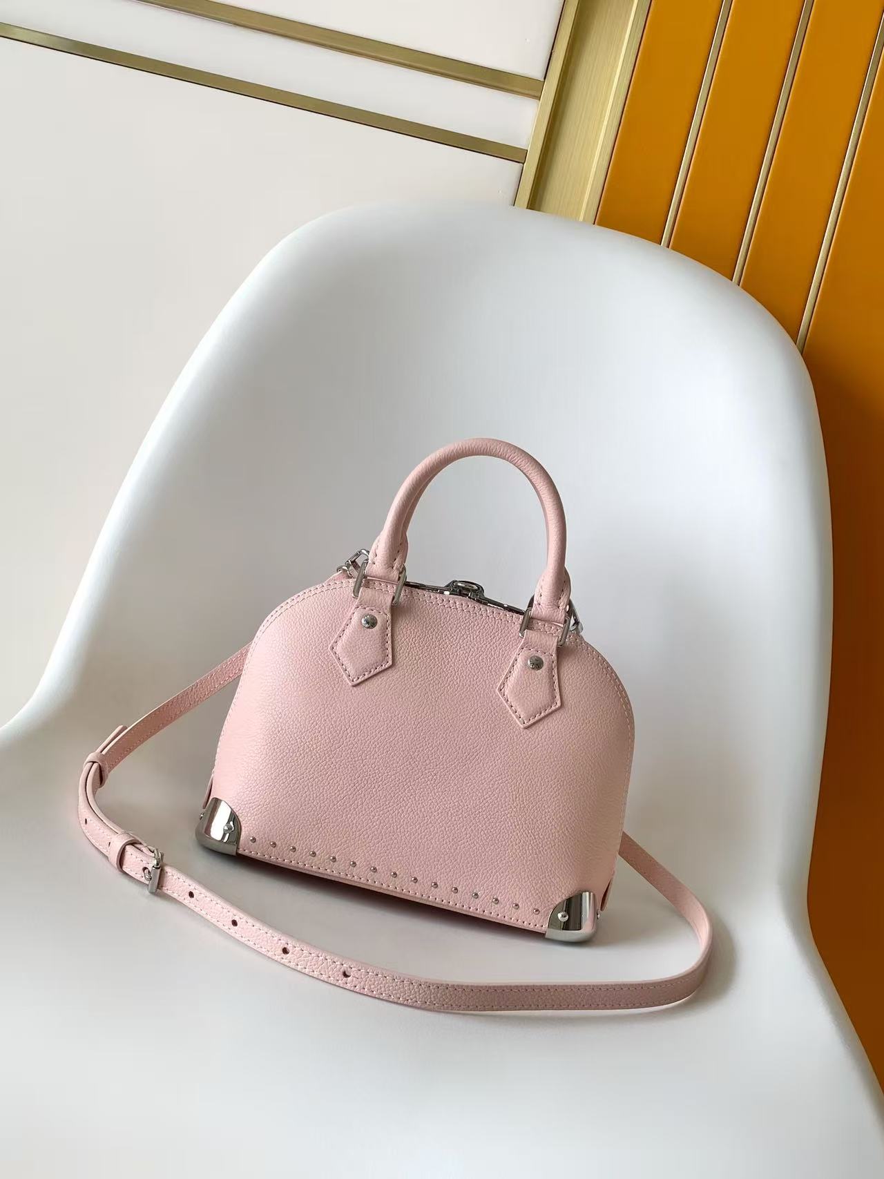 Pink Studded Chain Top-Handle Bag