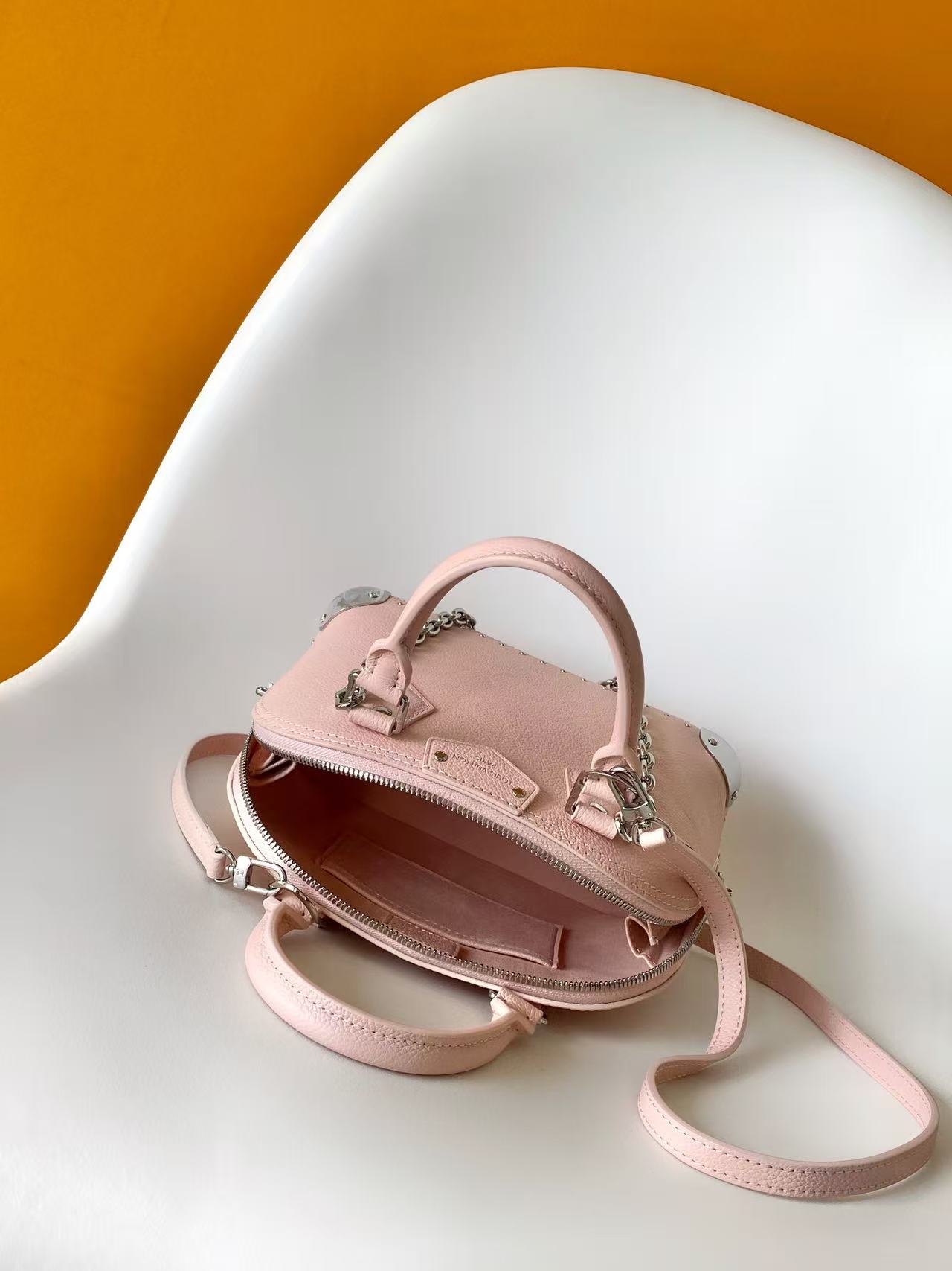 Pink Studded Chain Top-Handle Bag