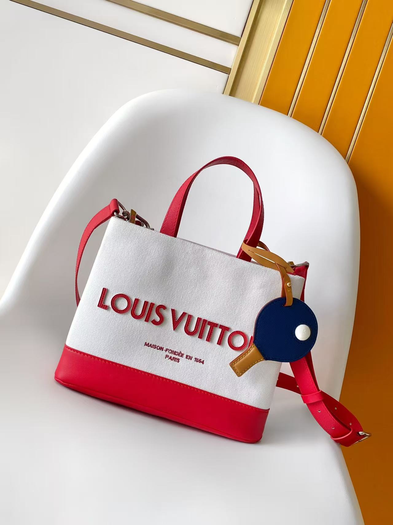 louis vuitton red mini shopper tote bag