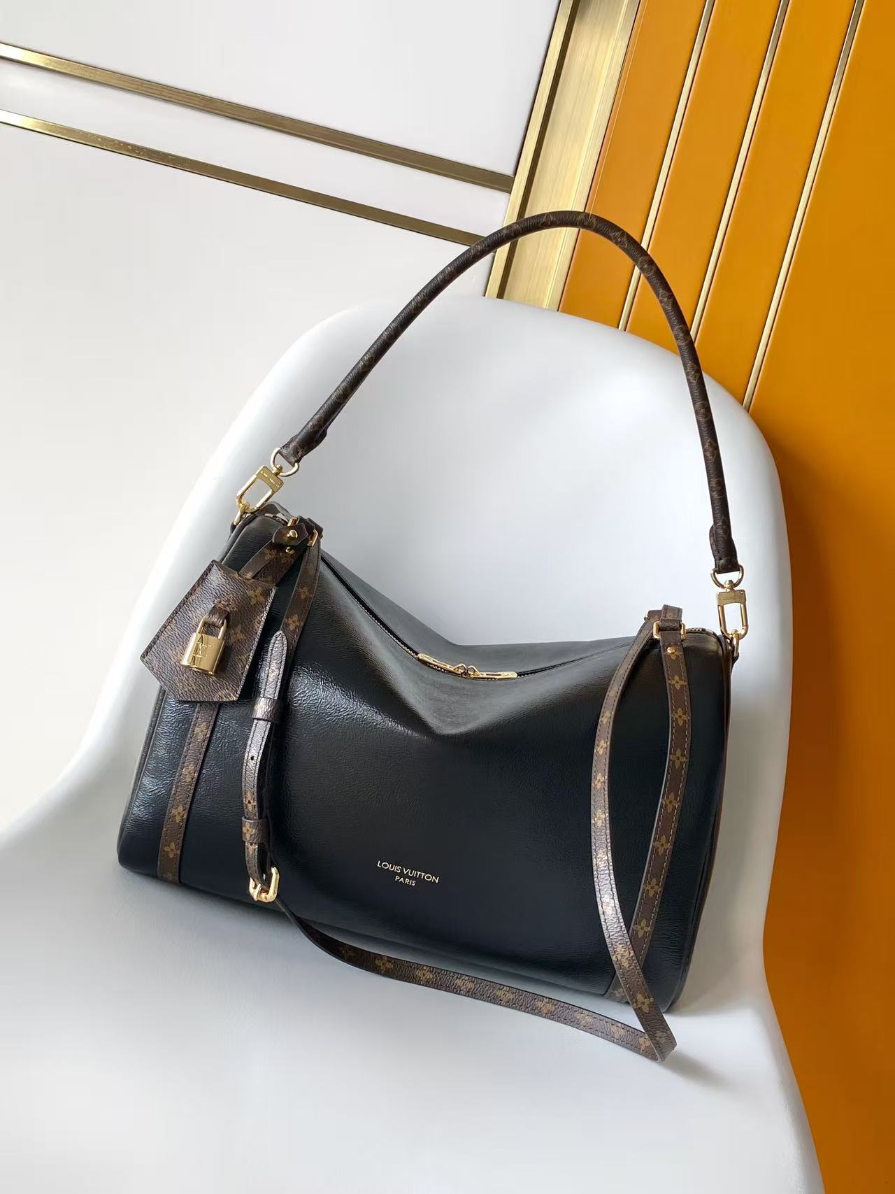 Louis Vuitton Black Monogram-Trim Hobo Bag