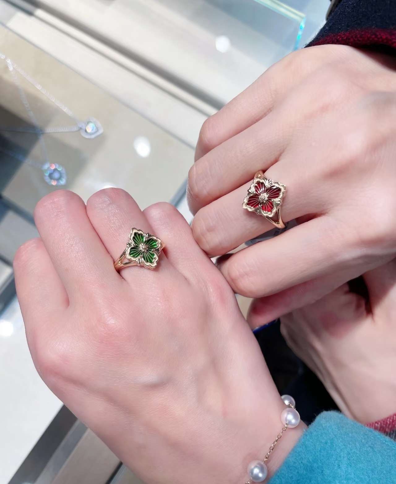 Buccellati V金材质 精工布契拉提红珐琅小号戒指 678码
