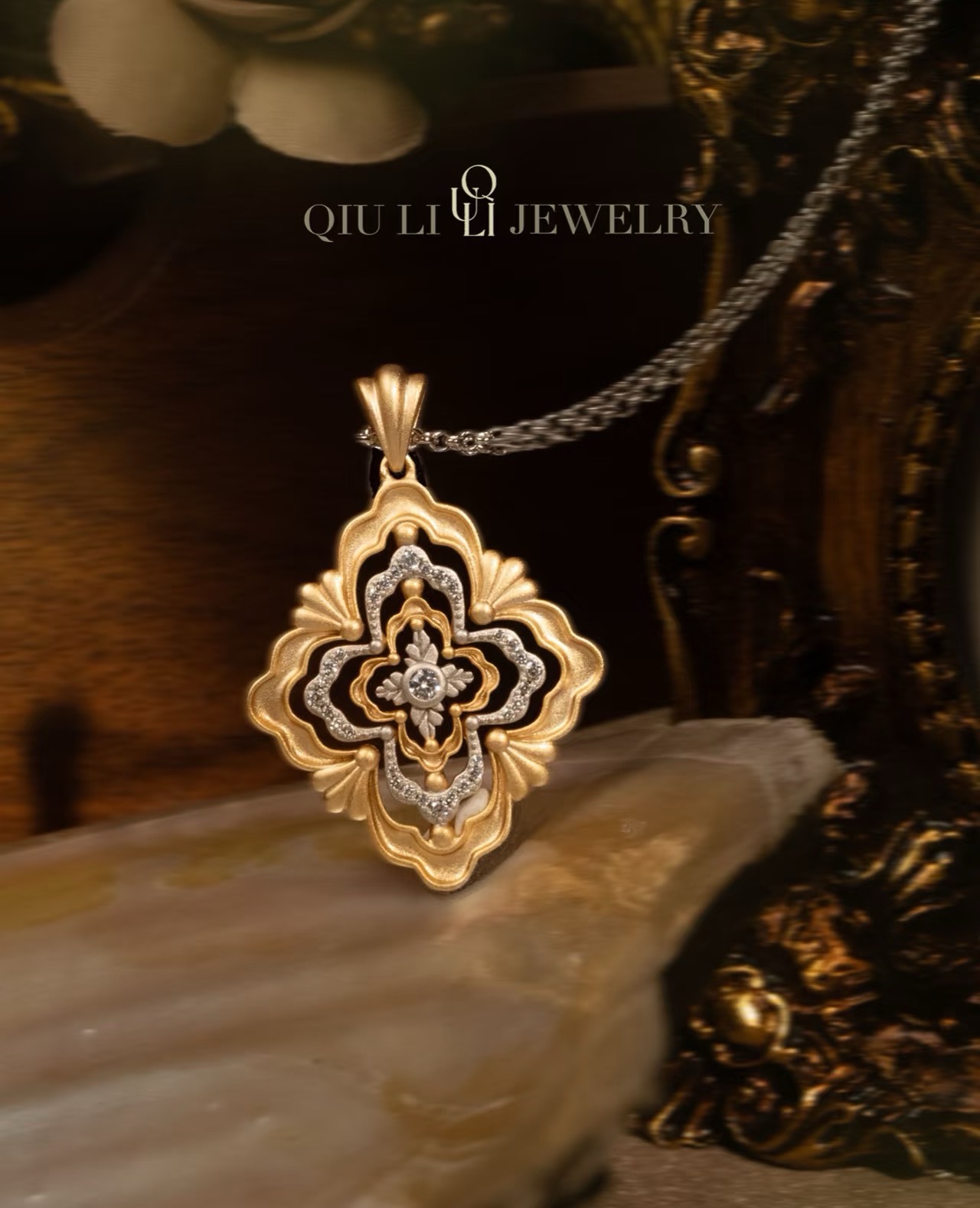 Buccellati V金材质 布契拉提中号银色链条旋转歌剧院系列项链