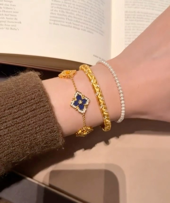 Buccellati V金材质 精工布契拉提蓝玛瑙间镭射手链