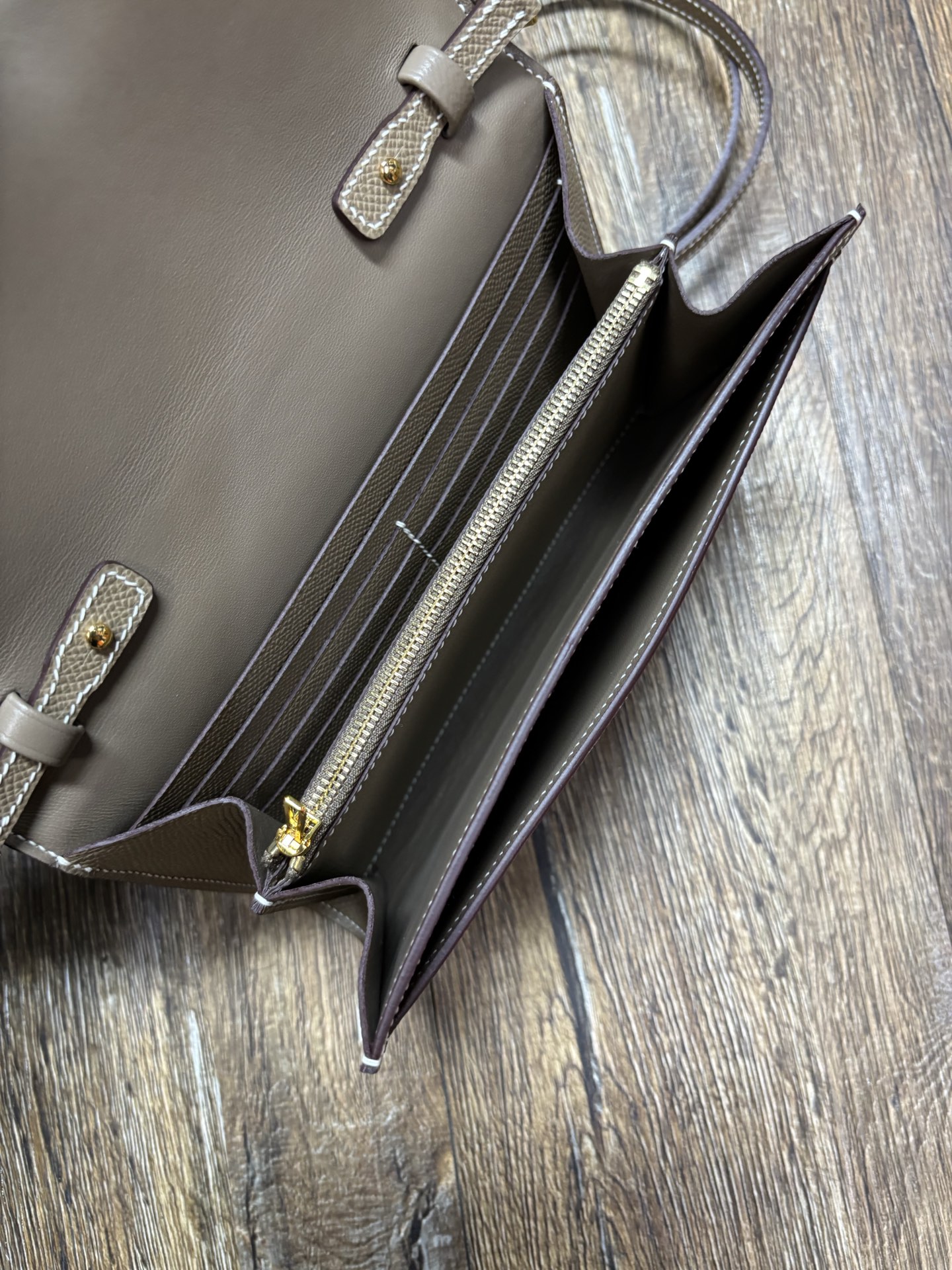 Hermes Constance To Go Wallet in Taupe Leather with Gold Hardware, Crossbody Bag 8 i1746691646875 1638 0 6