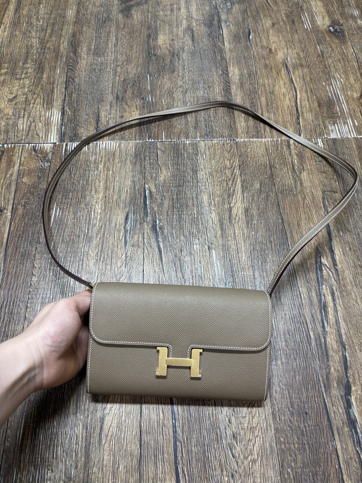 Hermes Constance To Go Wallet in Taupe Leather with Gold Hardware, Crossbody Bag 2 i1746691651559 8056 0 0