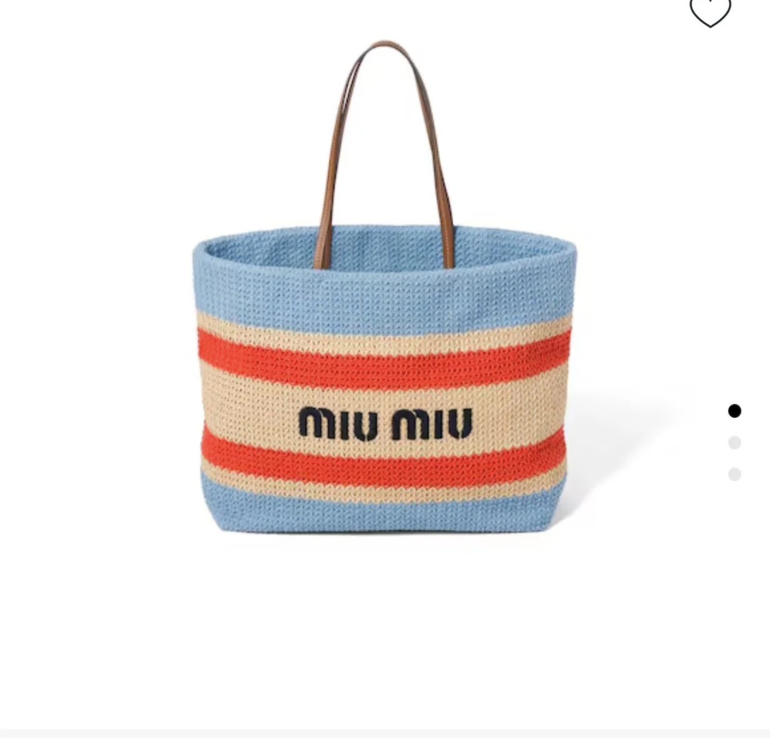 Miu Miu | Woven Tote Bag
This summer tote bag, crafted with crochet hook, embodies a unique texture and style, showcasing a distinctive shape and personality. It reflects the experimental design spirit and style of Miu Miu for the new season. Size: Width: 40cm, Height: 34cm, Length: 16cm. Color: Natural/Light Blue with Sunset Orange. image 1