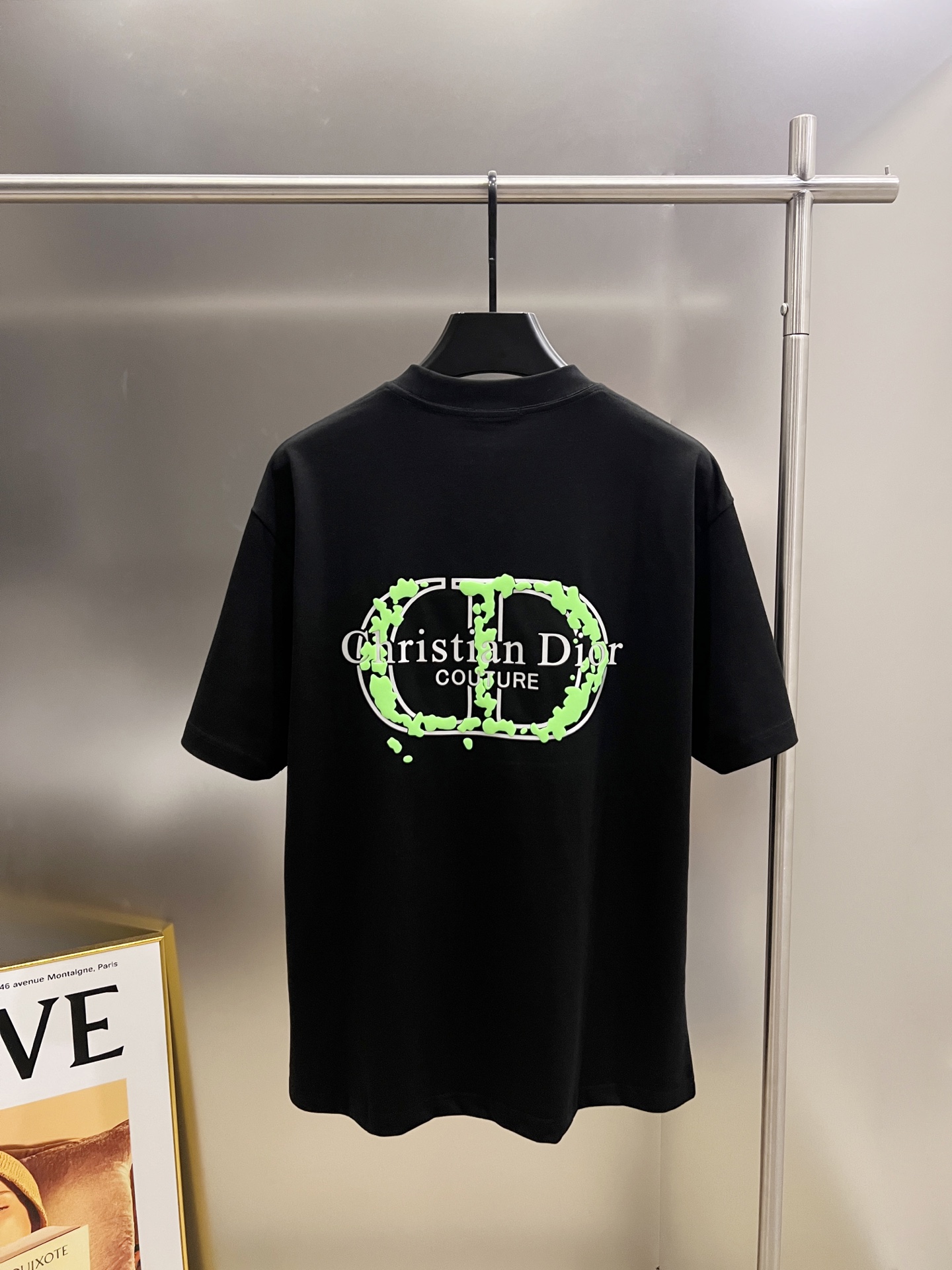 Dior 2025 Fall/Winter Black Cotton T-Shirt with Green CD Logo for Men and Women