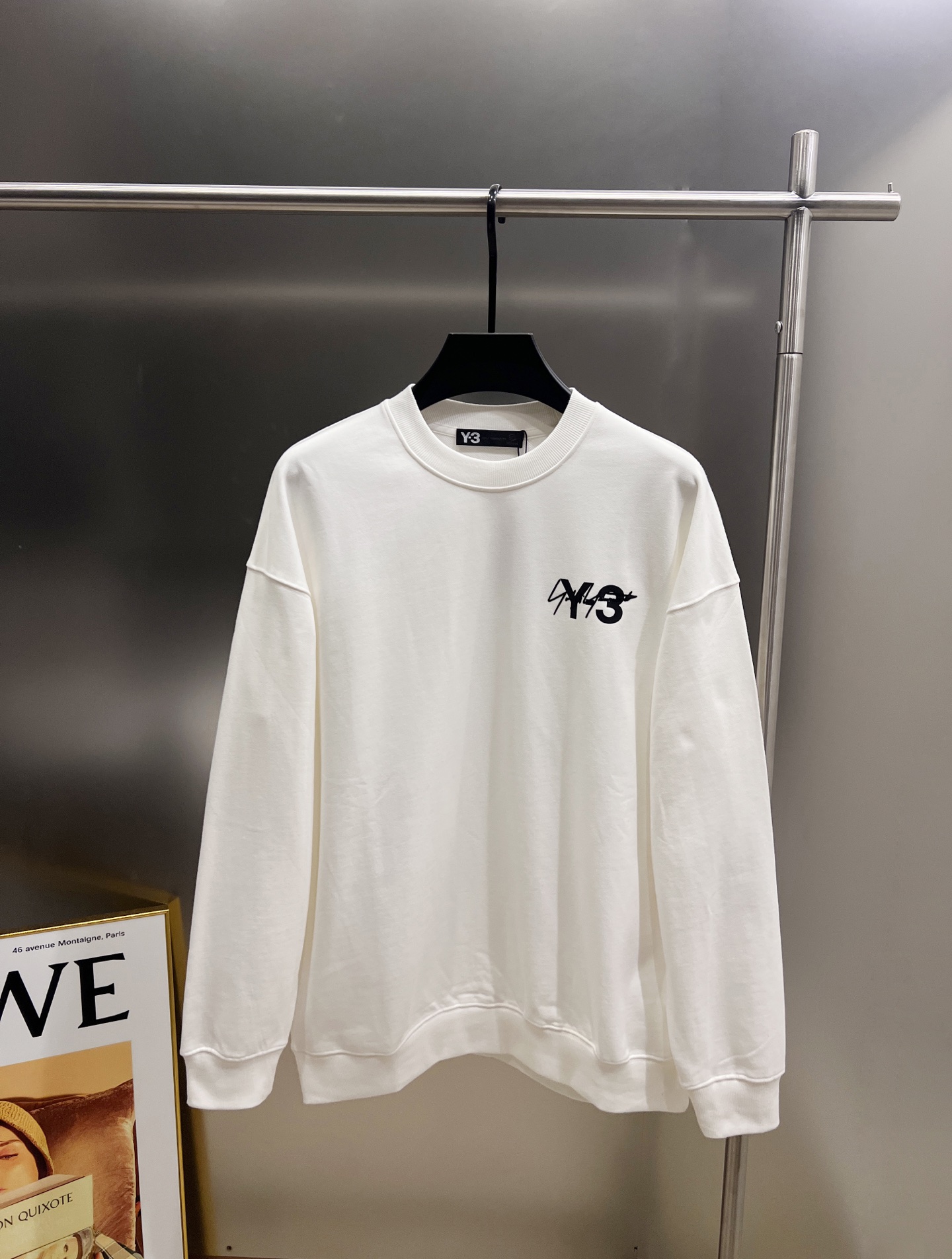 Y-3 Men's White Cotton Sweatshirt with Signature Logo, Long Sleeves