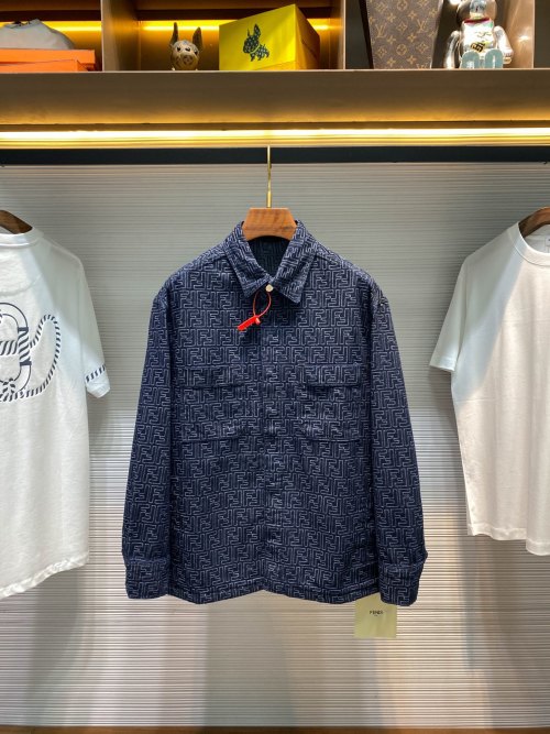 Fendi Dark Blue FF Jacquard Denim Jacket, Relaxed Fit