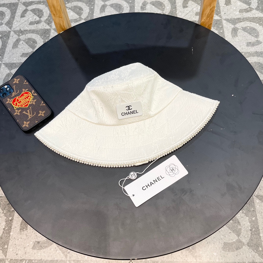 Chanel, nuevo estilo 2024 primavera-verano, gorro de pescador de alta calidad con jacquard de perlas, para mujer, casua…