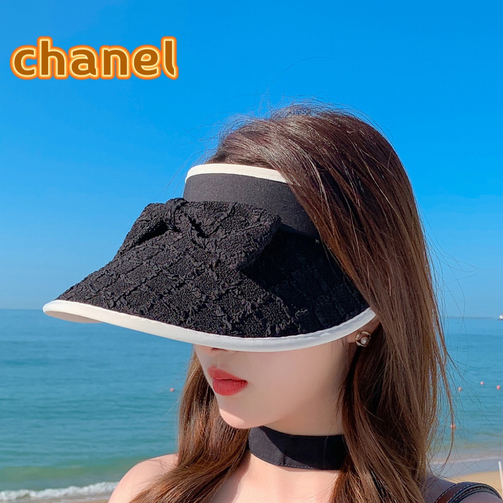 Chanel, sombrero de ala ancha plegable con lazo, sin copa, protección UV, para exteriores, ciclismo, versátil, verano, …