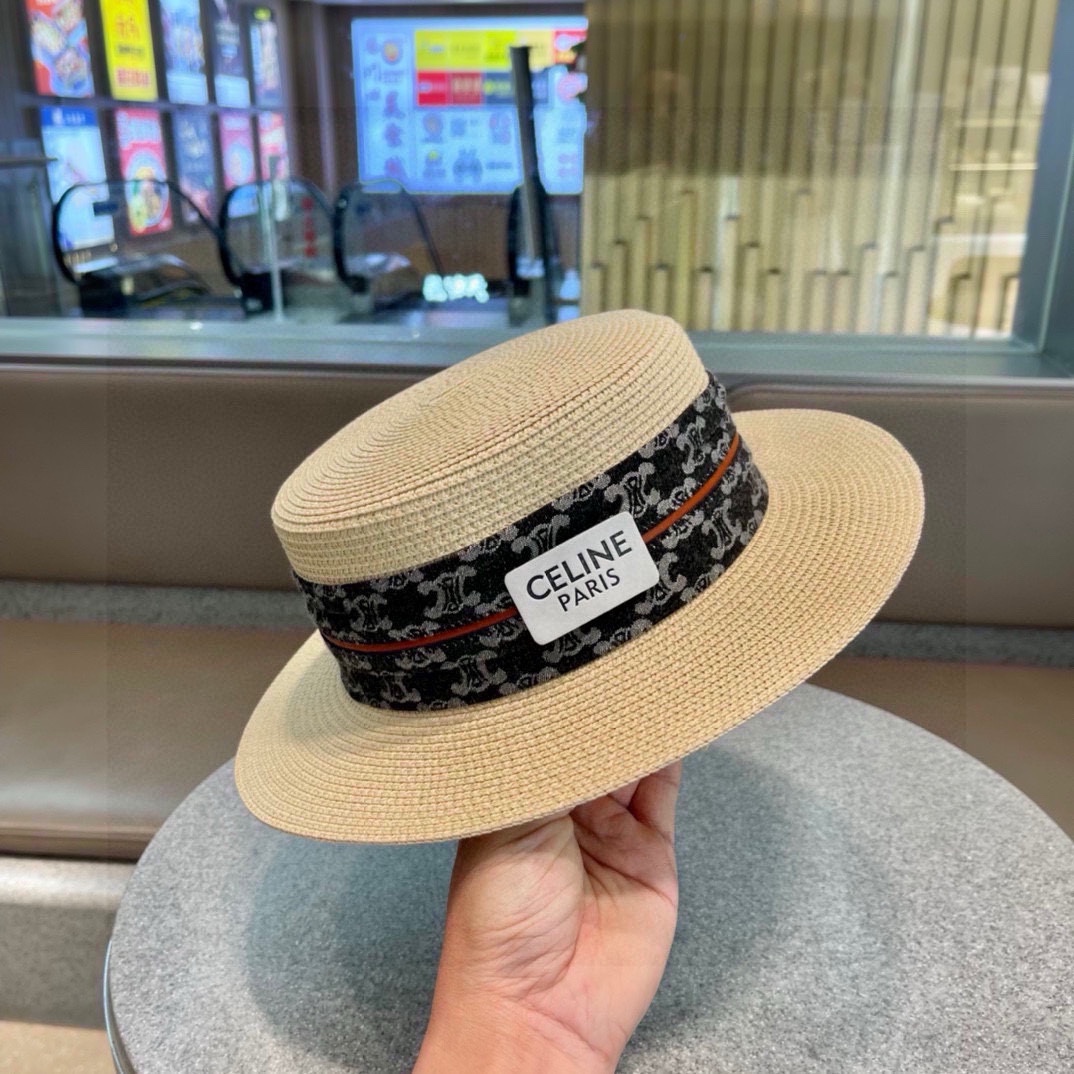 【CELINE赛琳】Sombrero de paja de nueva temporada 2024, estilo playero, sencillo y elegante, prenda versátil～primera opción…