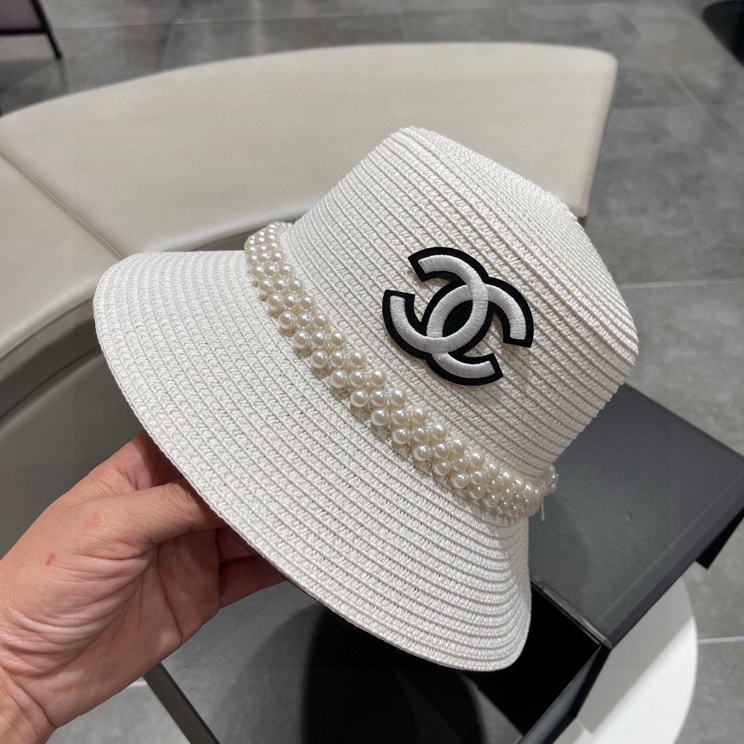 Sombrero de paja de Chanel, nuevo modelo, estilo dama elegante, forma bonita, circunferencia de cabeza 57cm, sombreros:…