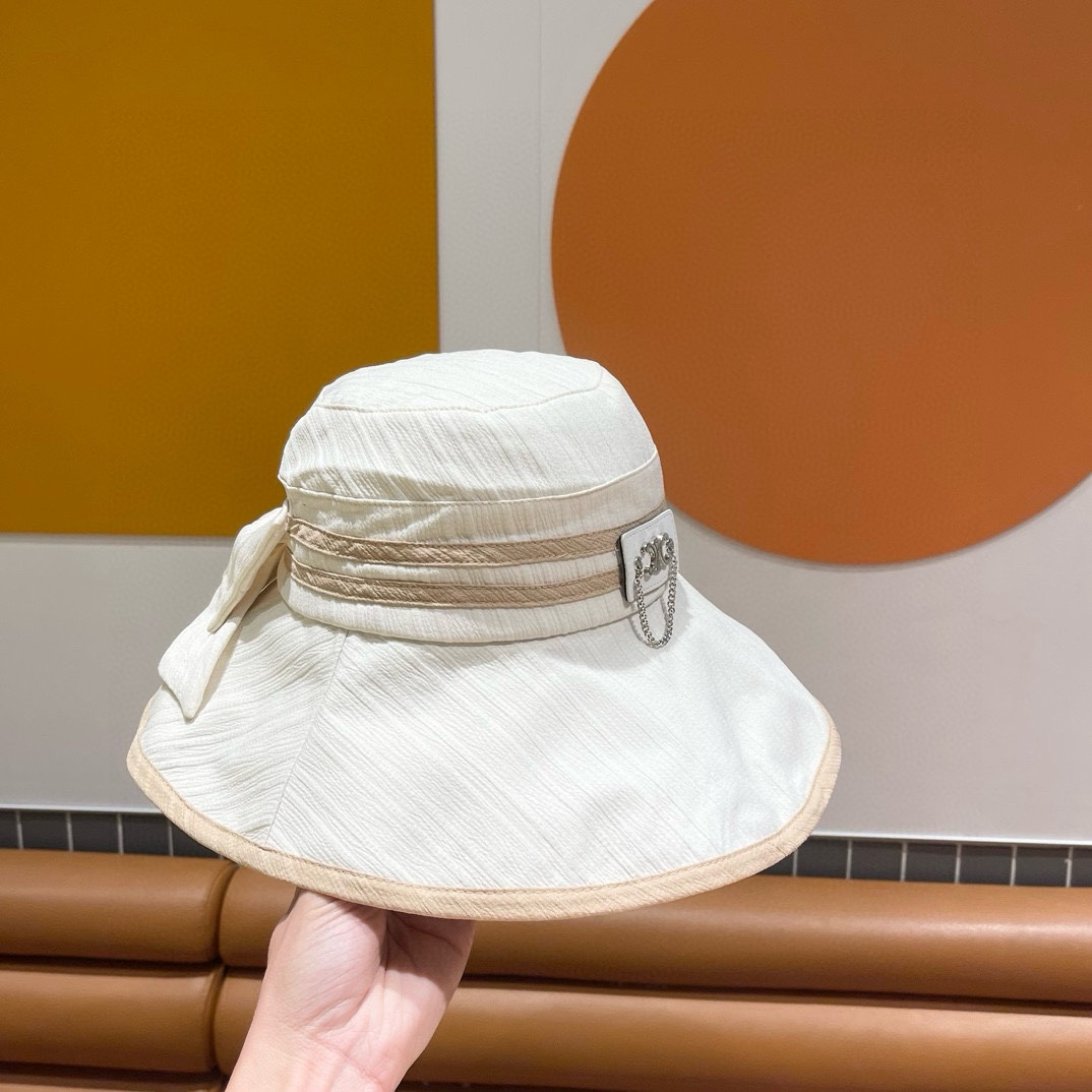  CELINE赛琳新款渔夫帽女春夏季出游大檐防紫外线遮阳帽韩版蝴蝶结太阳帽 