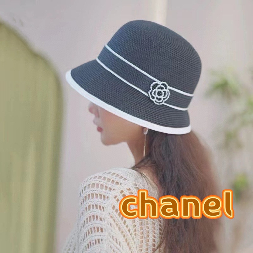 Chanel sombrero de paja estilo camelia, elegante estilo Hepburn, para mujer, verano, viajes, vacaciones, protección sol…