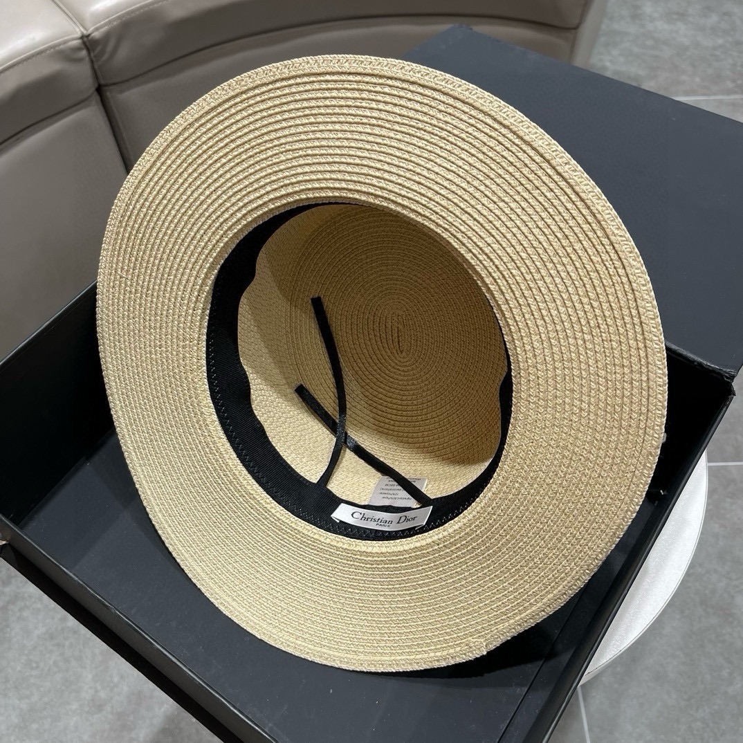 Dior迪奥草帽名媛风遮阳帽细草制作可折叠头围57cm