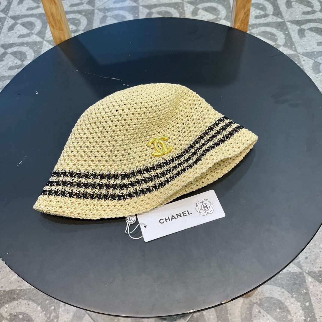 Chanel gorra de pescador calada y con rayas transpirables, para mujer, versátil en verano, plegable, hace la cara más p…