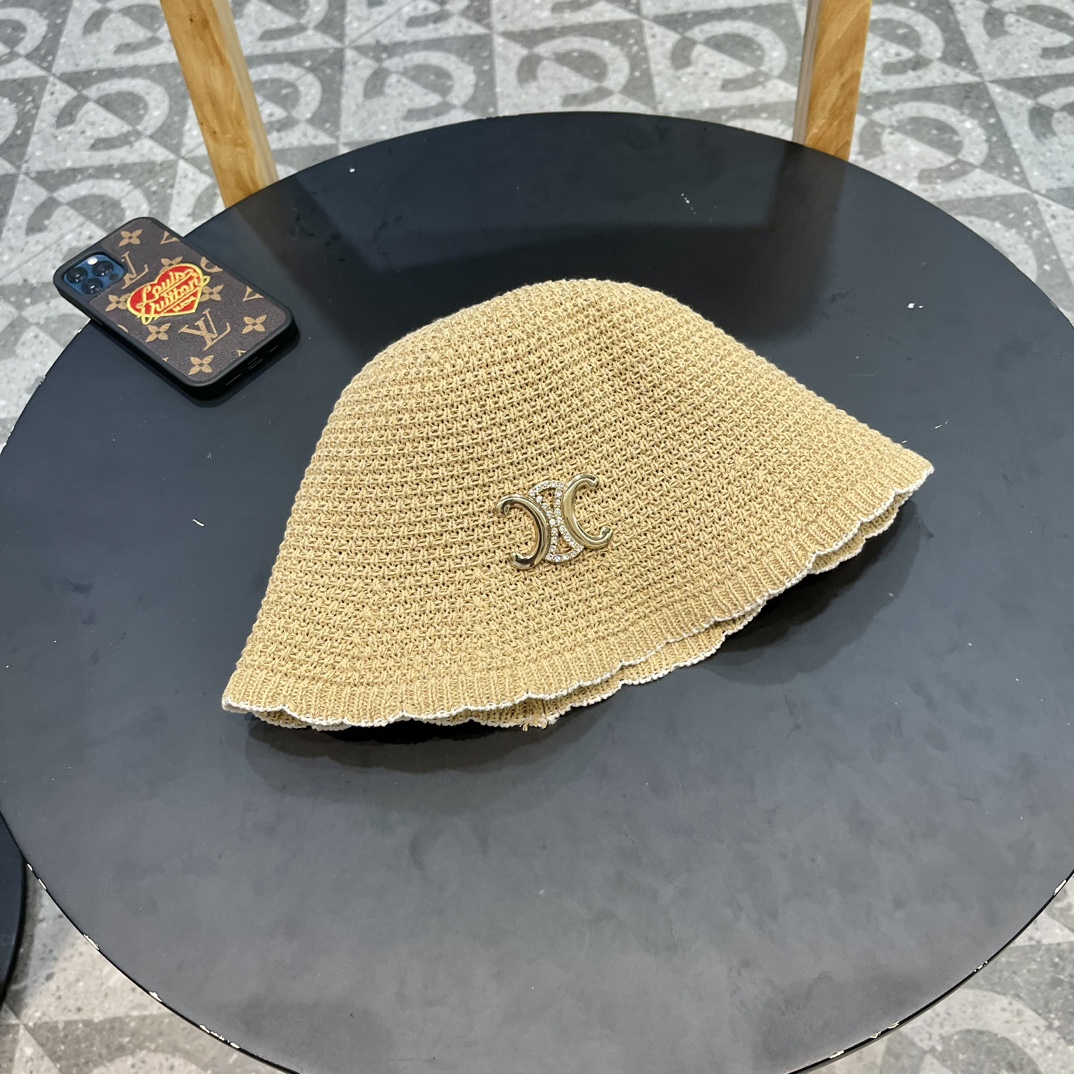 Gorro de punto tejido a mano de otoño/invierno de Celine, gorro de cubo para mujer, estilo japonés versátil con borde d…
