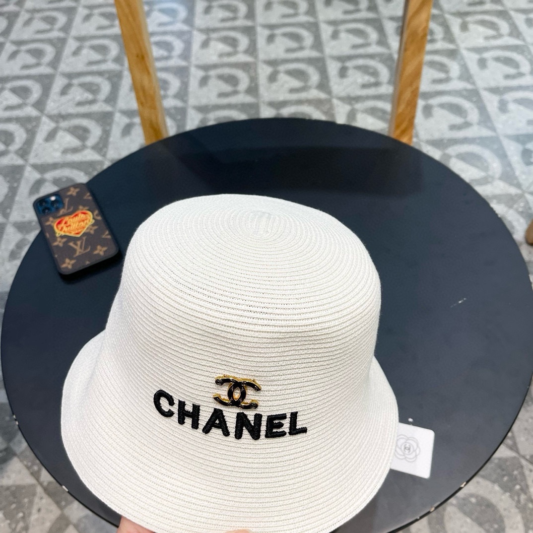Chanel香奈儿草帽刺绣logo字母礼帽细草制作帽型超赞头围57cm