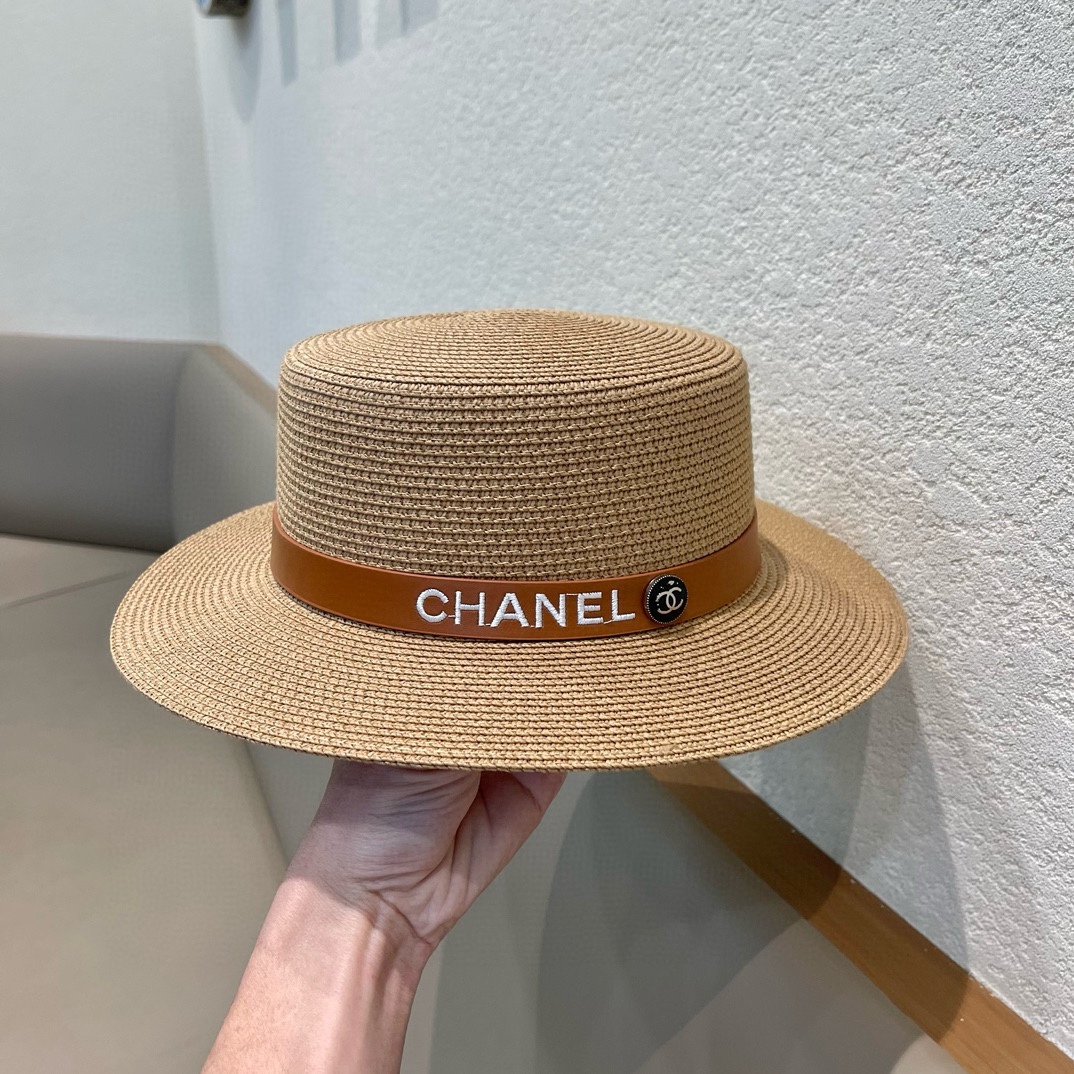 Chanel香奈儿草帽名媛风平顶帽高端定制头围57cm
