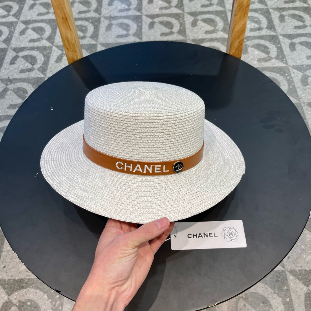 Chanel香奈儿草帽名媛风平顶帽高端定制头围57cm