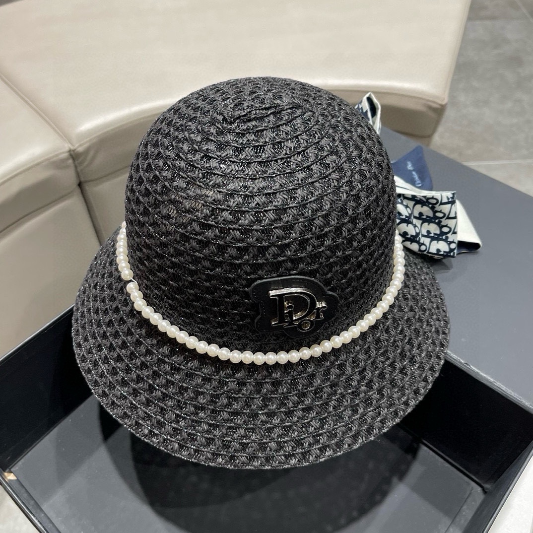 Dior迪奥草帽可遮阳帽名媛气质范头围57cm