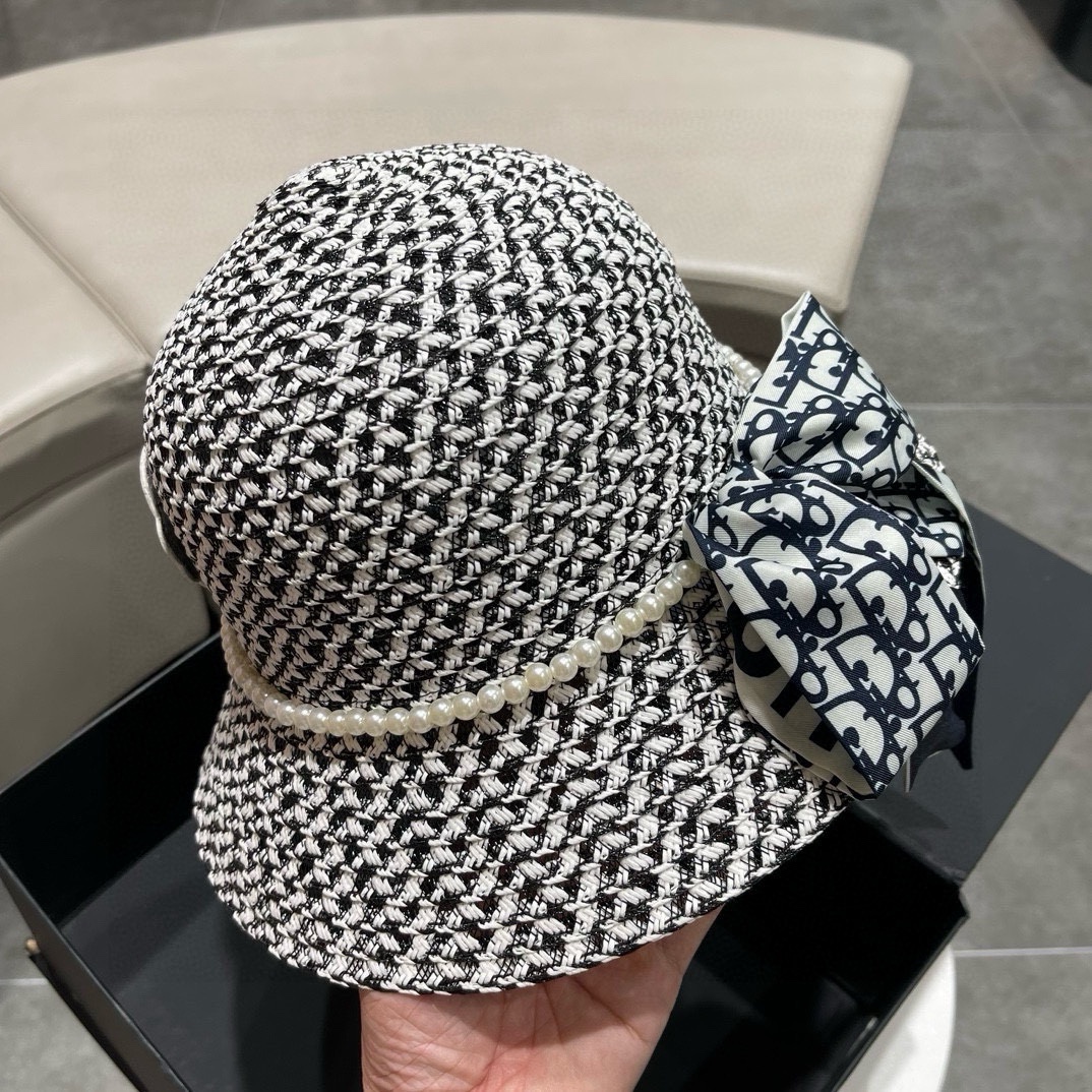 Dior迪奥草帽可遮阳帽名媛气质范头围57cm