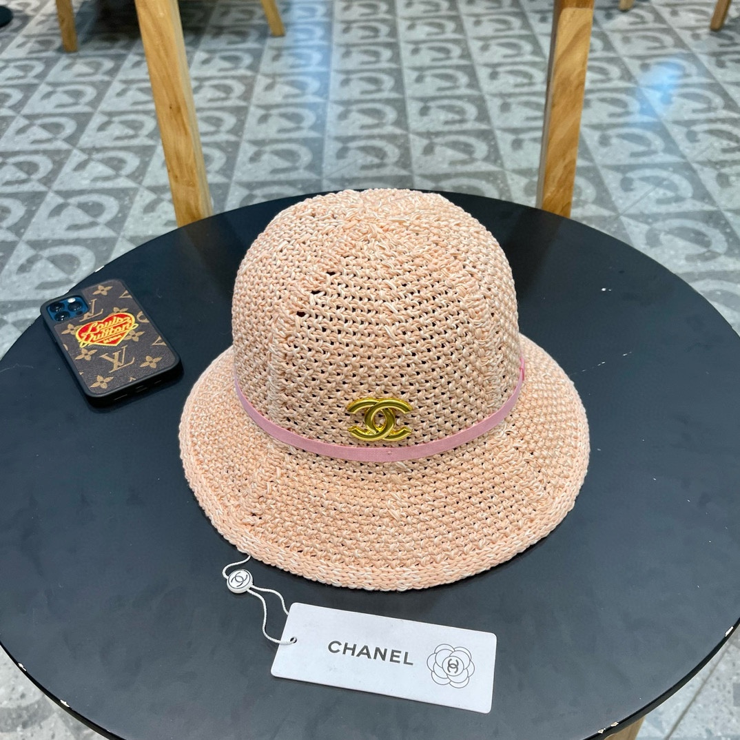 香奈儿Chanel夏季防晒草帽女2024新款镂空透气大檐遮阳帽海边度假渔夫帽盆帽