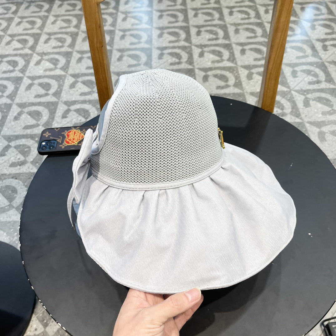 迪奥dior防紫外线超大帽檐蝴蝶结可收纳遮阳帽子女士透气遮脸出游防晒草帽