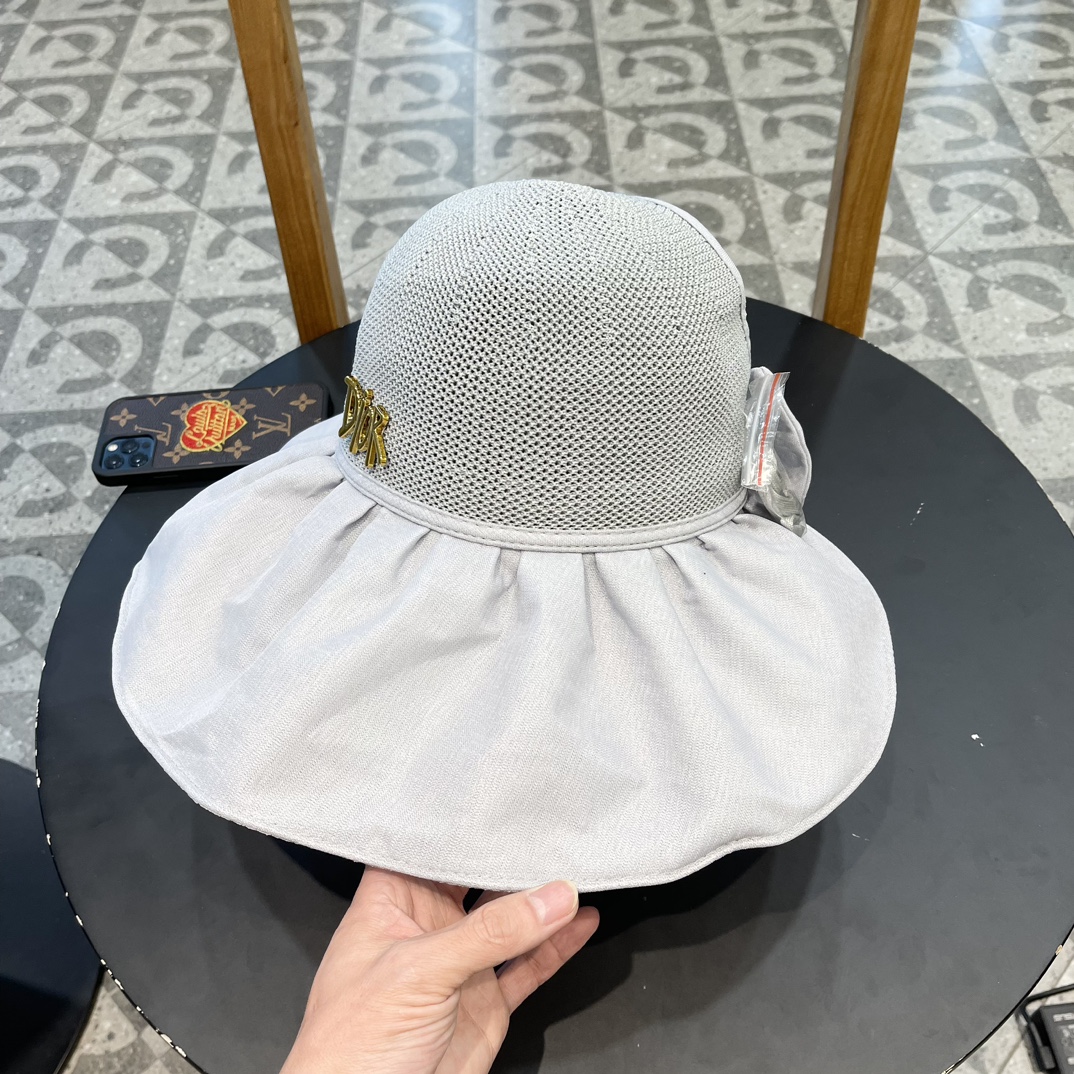 迪奥dior防紫外线超大帽檐蝴蝶结可收纳遮阳帽子女士透气遮脸出游防晒草帽