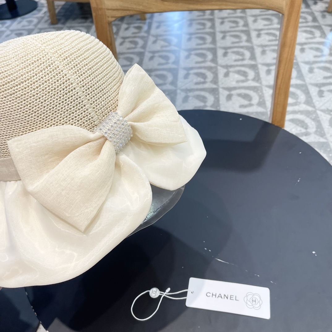 Chanel夏季遮阳防晒防紫外线渔夫帽子女款2024新款户外大帽檐遮脸太阳帽